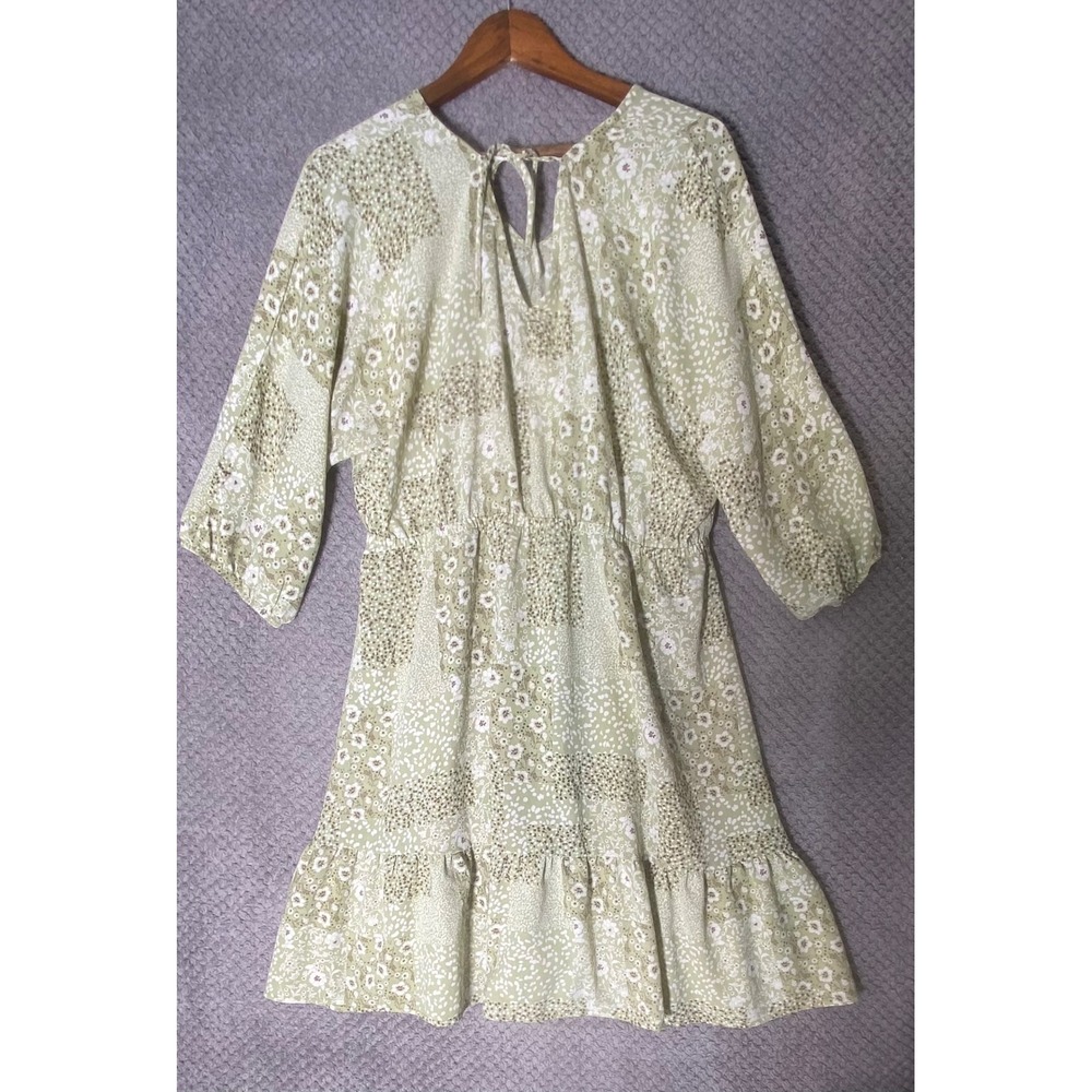 Boho Floral Patchwork Tiered Mini Dress XL Cottagecore Feminine Romantic Prairie - Picture 3 of 8
